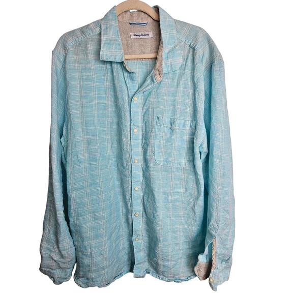 Tommy Bahama Other - Tommy Bahama Mens Plaid Linen Shirt Size XL Coastal Resort Beach Tropical Travel